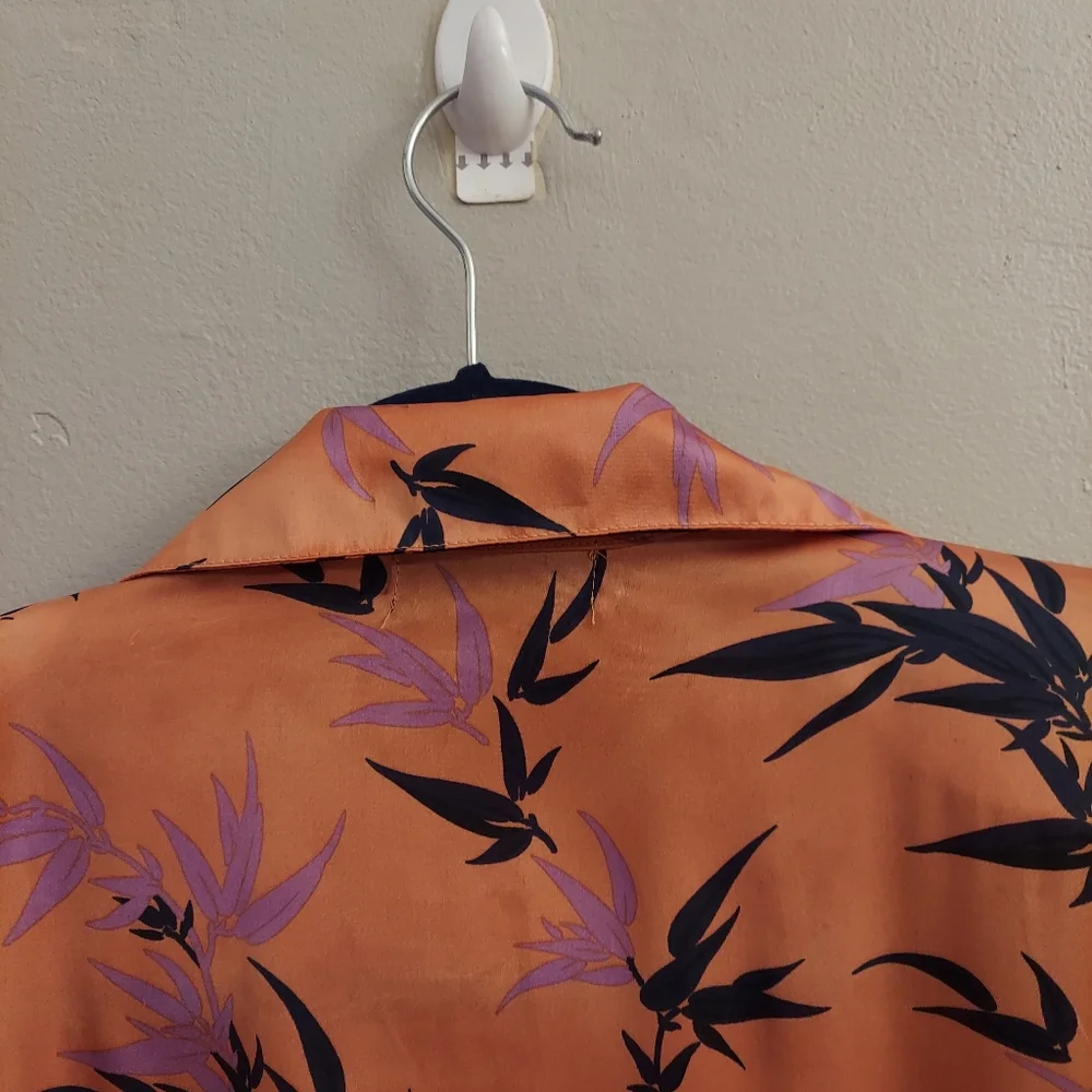 ZARA Orange Floral Long Sleeve Silky Feel Bodysuit M - Picture 9 of 16